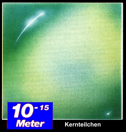 Zeichnung eines  10 hoch minus 15 Meter grossen quadratischen Ausschnitts -  Atomkernteilchen (1 Fermi Quadrat)